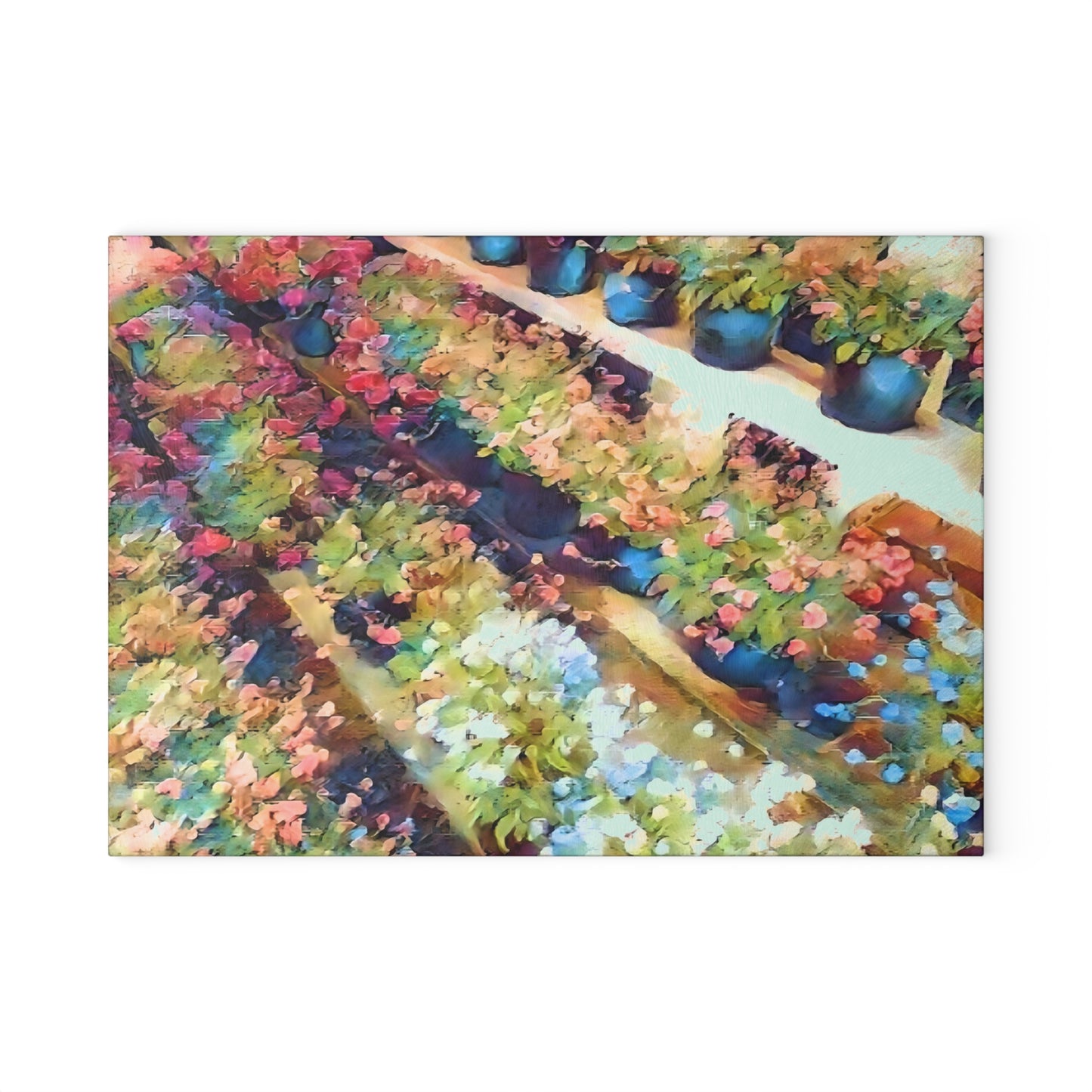 Impressionist Spring Flower Pot Glass Cutting Board