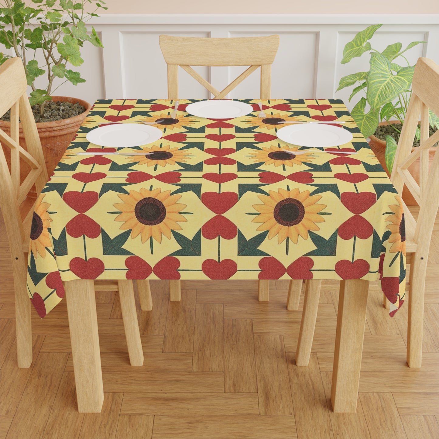 Heart and Sunflower Quilt-LikeTablecloth