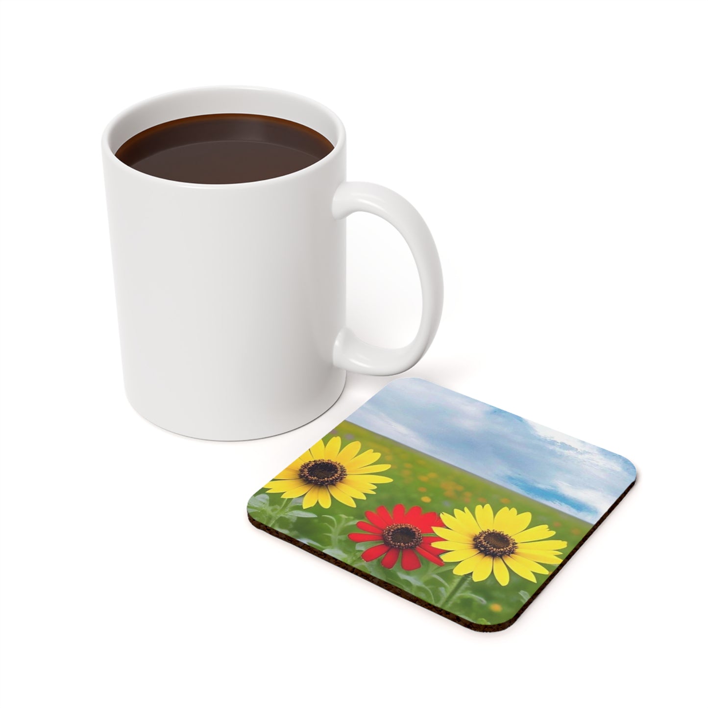 Daisies in a Field Cork Back Coaster