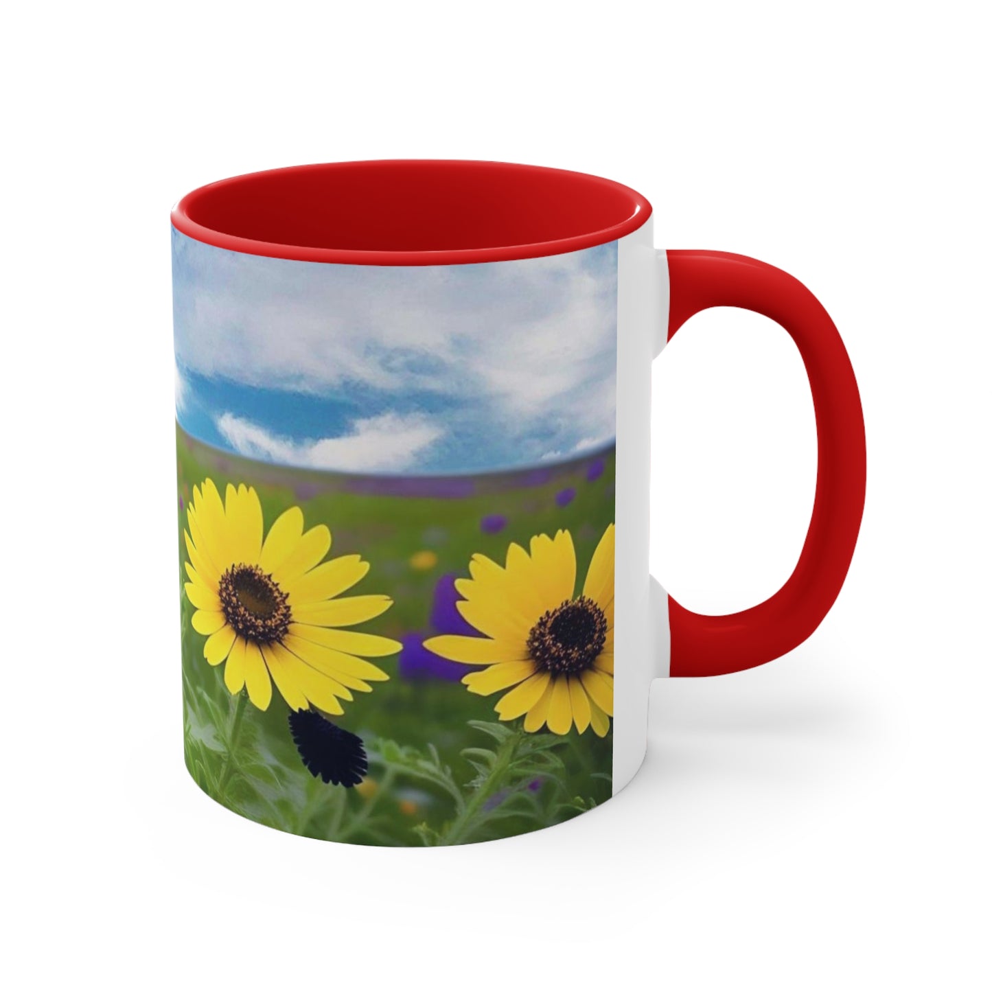 Daisies in a Field Red Accent Coffee Mug, 11oz