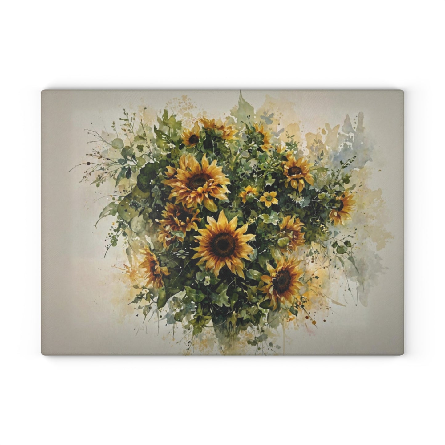 Sunflower Bouquet Glass Cutting Board — Bright Floral Kitchen Gift