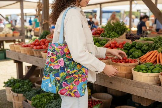 Floral Canvas Tote Bag — Bright Watercolor Garden Print