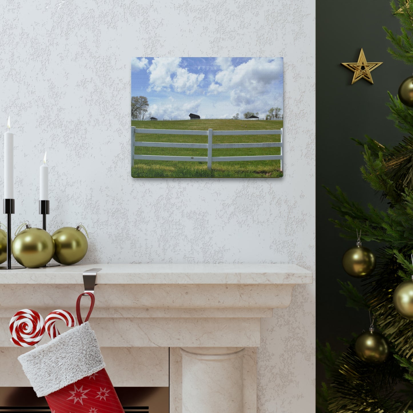 Farm Scene with White Fence Canvas