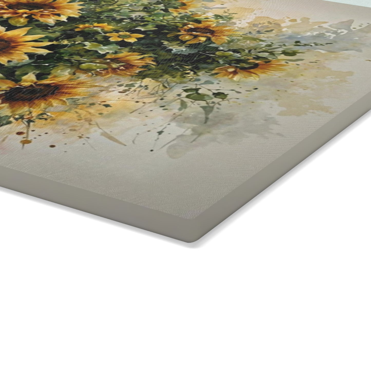 Sunflower Bouquet Glass Cutting Board — Bright Floral Kitchen Gift