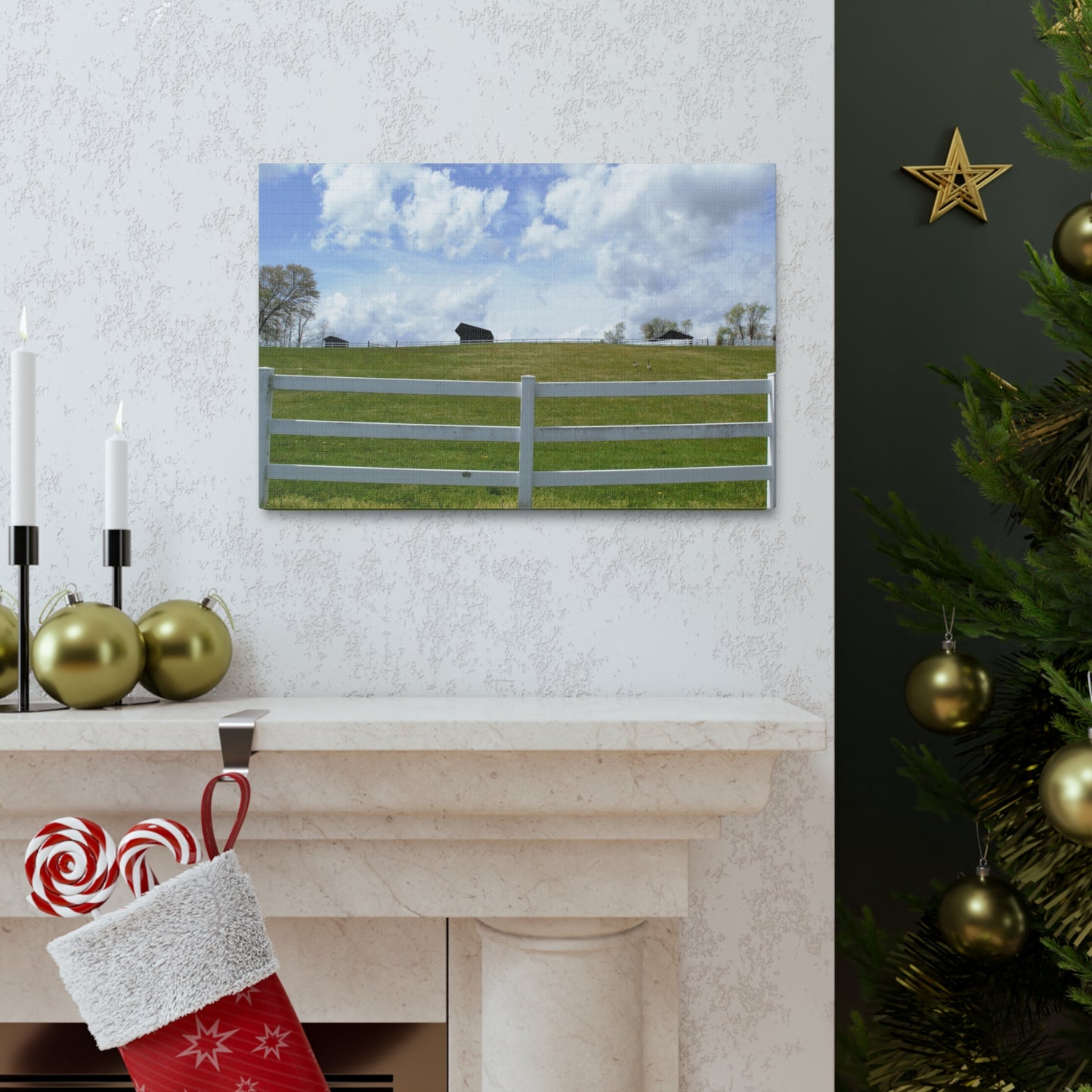 Farm Scene with White Fence Canvas