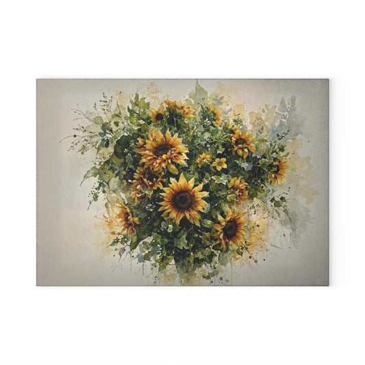 Sunflower Bouquet Glass Cutting Board — Bright Floral Kitchen Gift