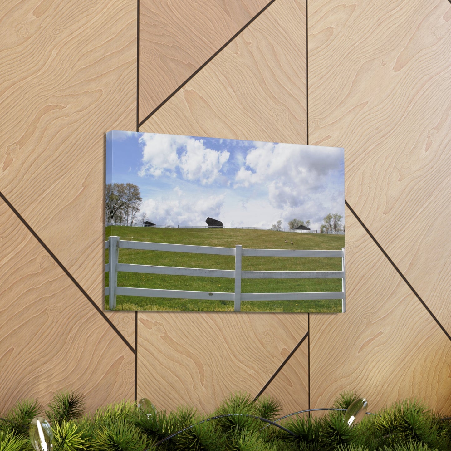 Farm Scene with White Fence Canvas