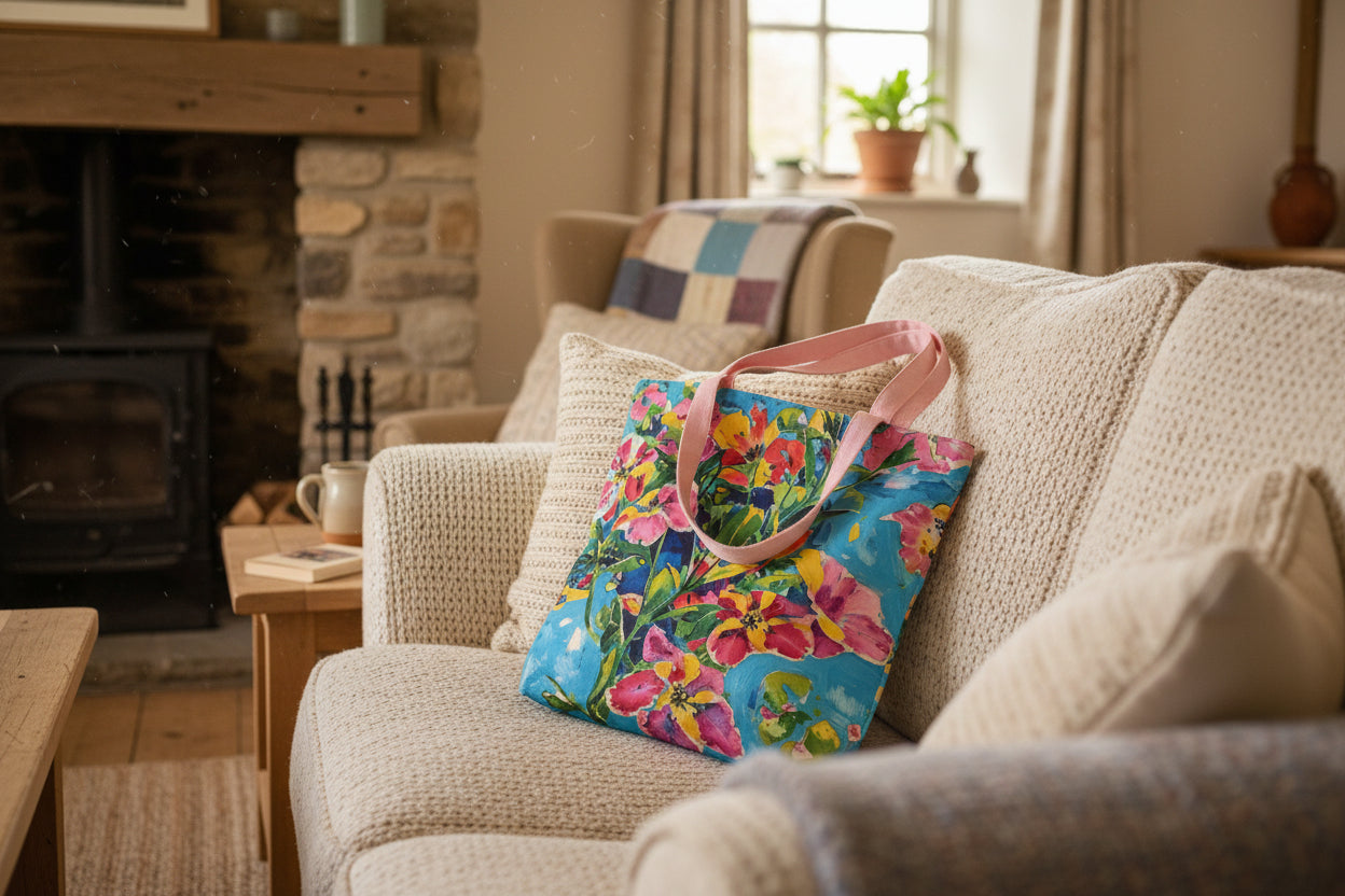 Floral Canvas Tote Bag — Bright Watercolor Garden Print