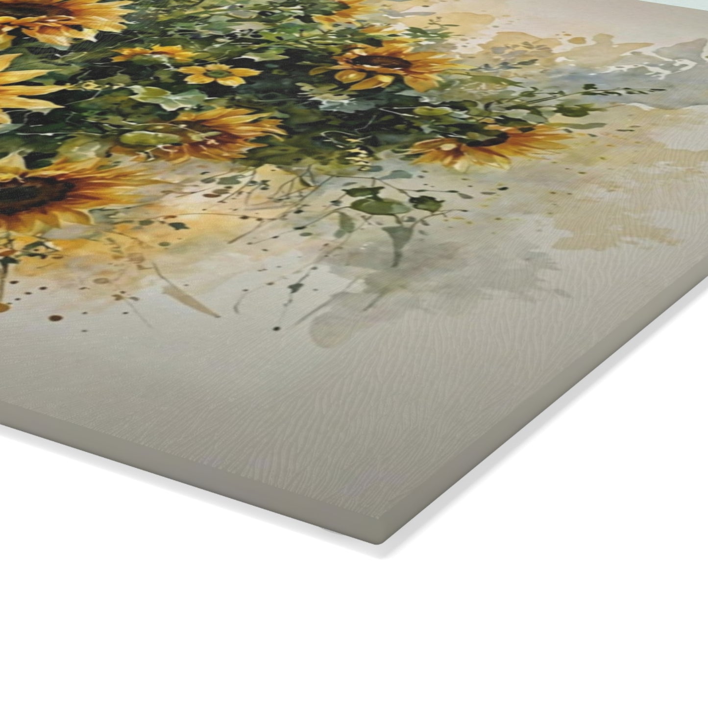 Sunflower Bouquet Glass Cutting Board — Bright Floral Kitchen Gift