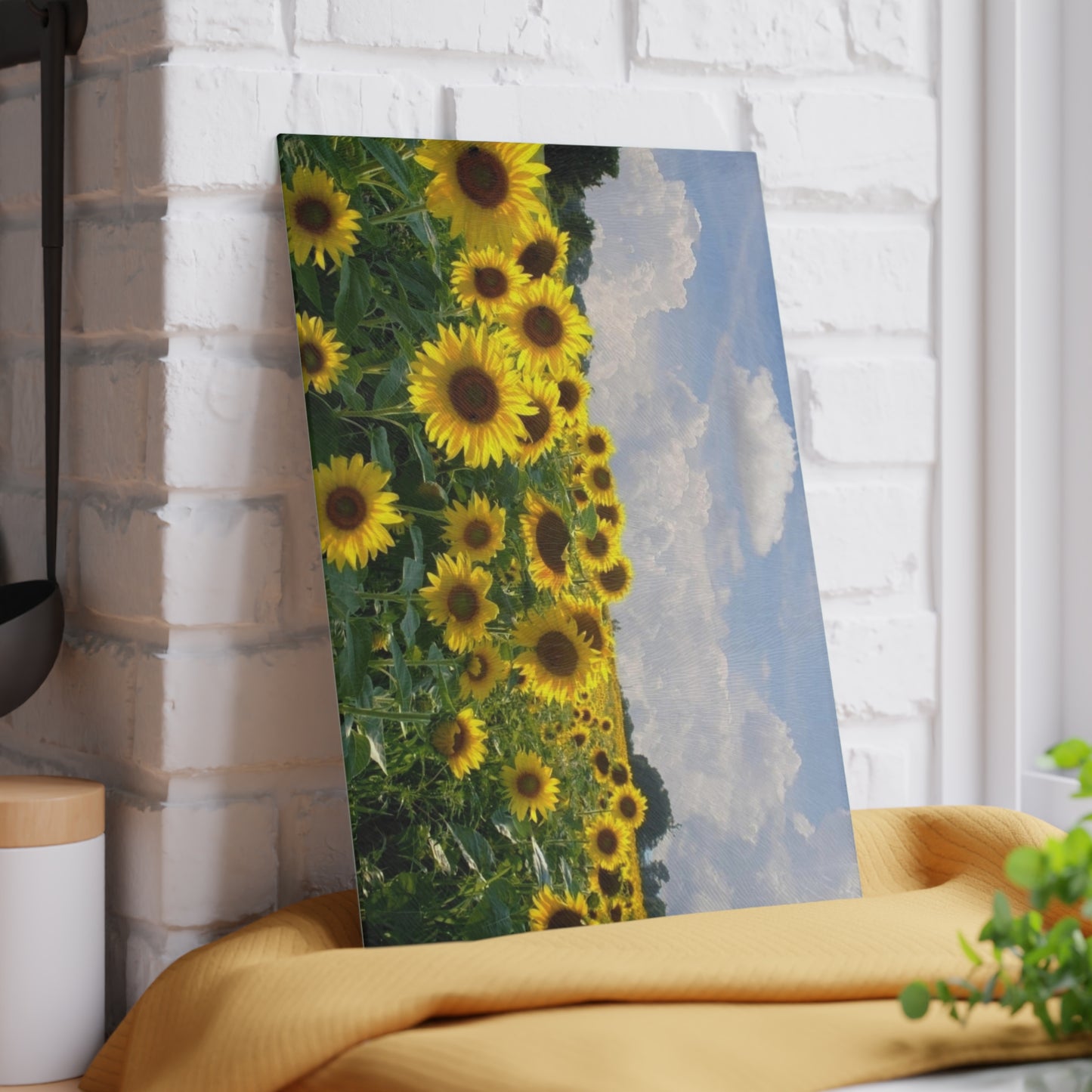 Sunflower Field Glass Cutting Board