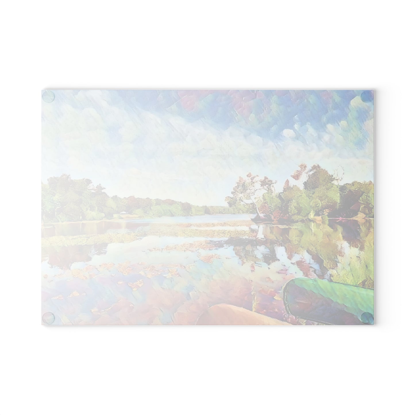 Painted Lake Scene Glass Cutting Board