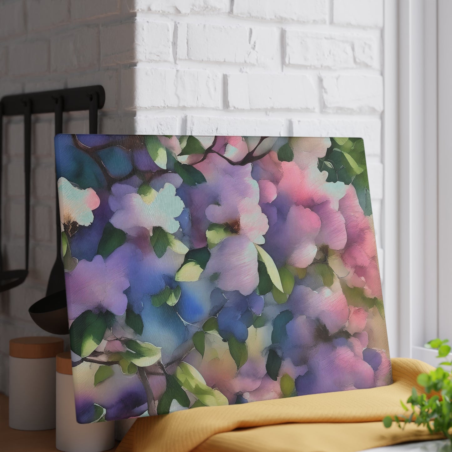 Impressionistic Floral Glass Cutting Board