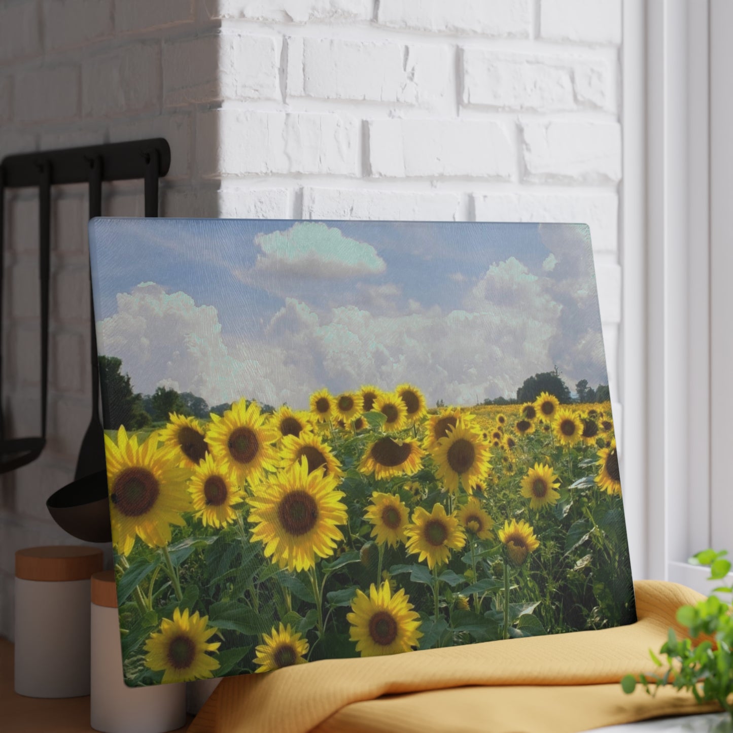 Sunflower Field Glass Cutting Board