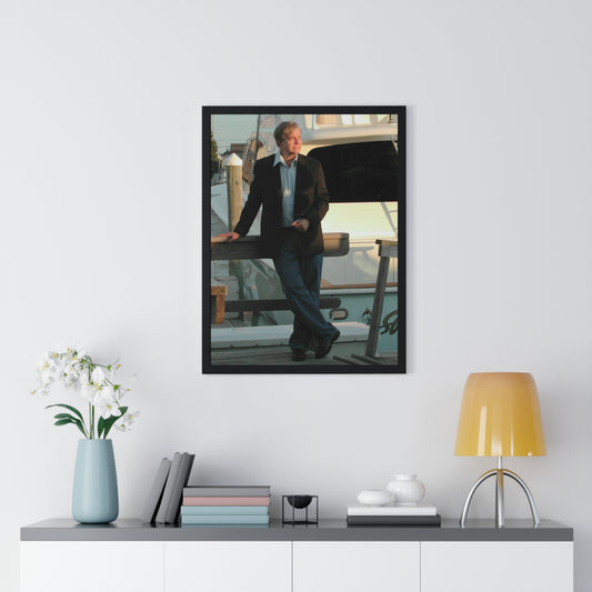 Man Admiring Yachts in Cape May New Jersey Framed Poster