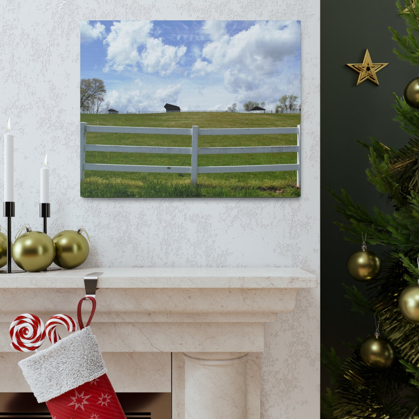 Farm Scene with White Fence Canvas