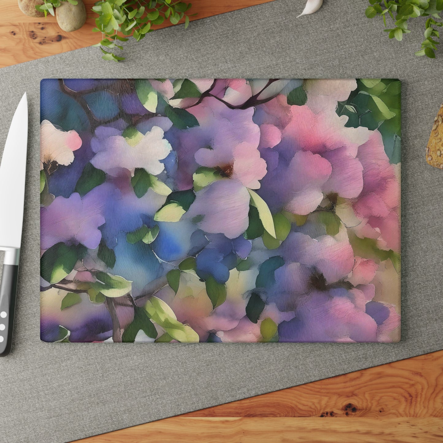 Impressionistic Floral Glass Cutting Board