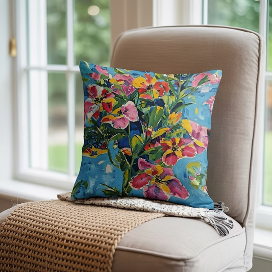 Summer Bloom Sky – Watercolor Floral Throw Pillow