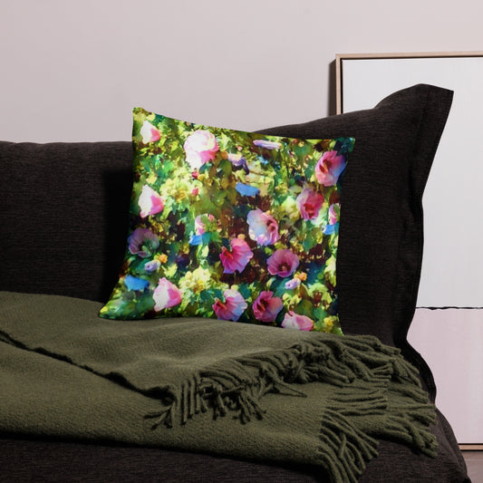 Pink and Blue Flower Accent Pillow