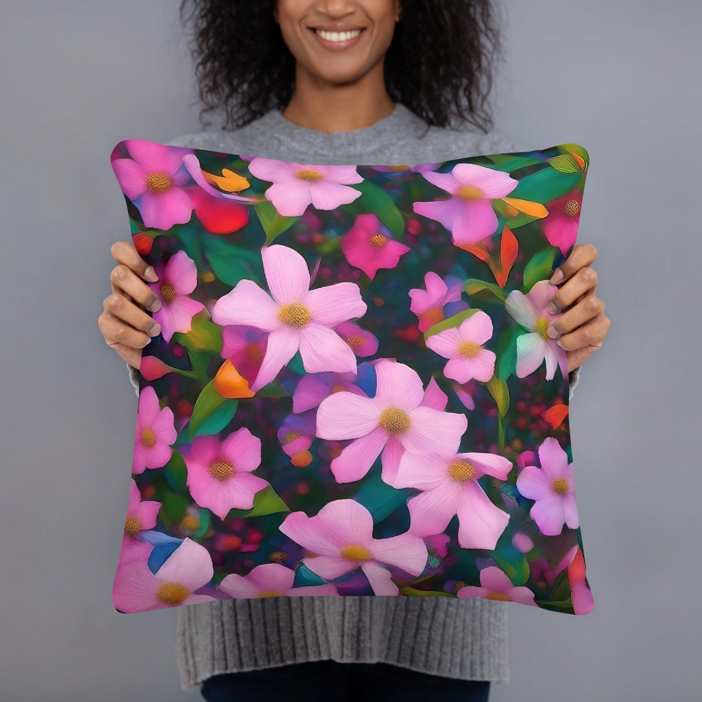 Lovely Pink Floral Accent Pillow