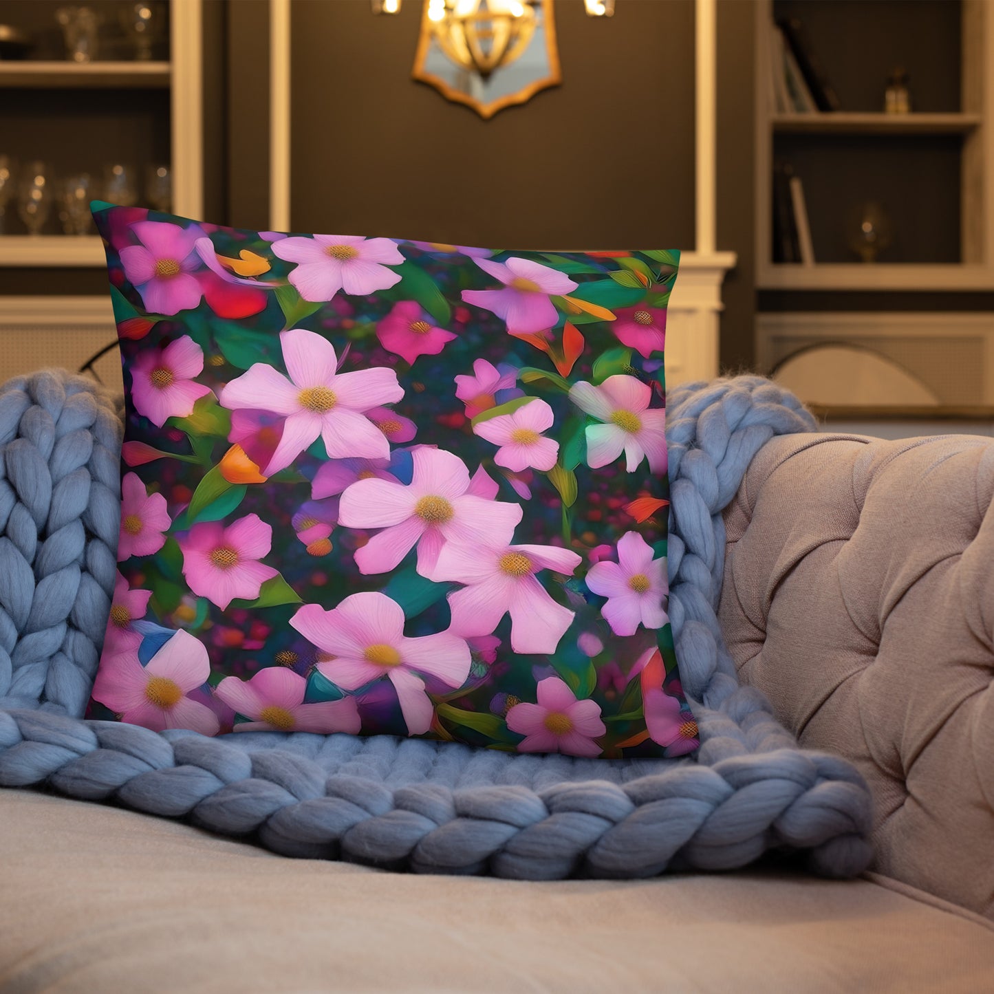 Lovely Pink Floral Accent Pillow