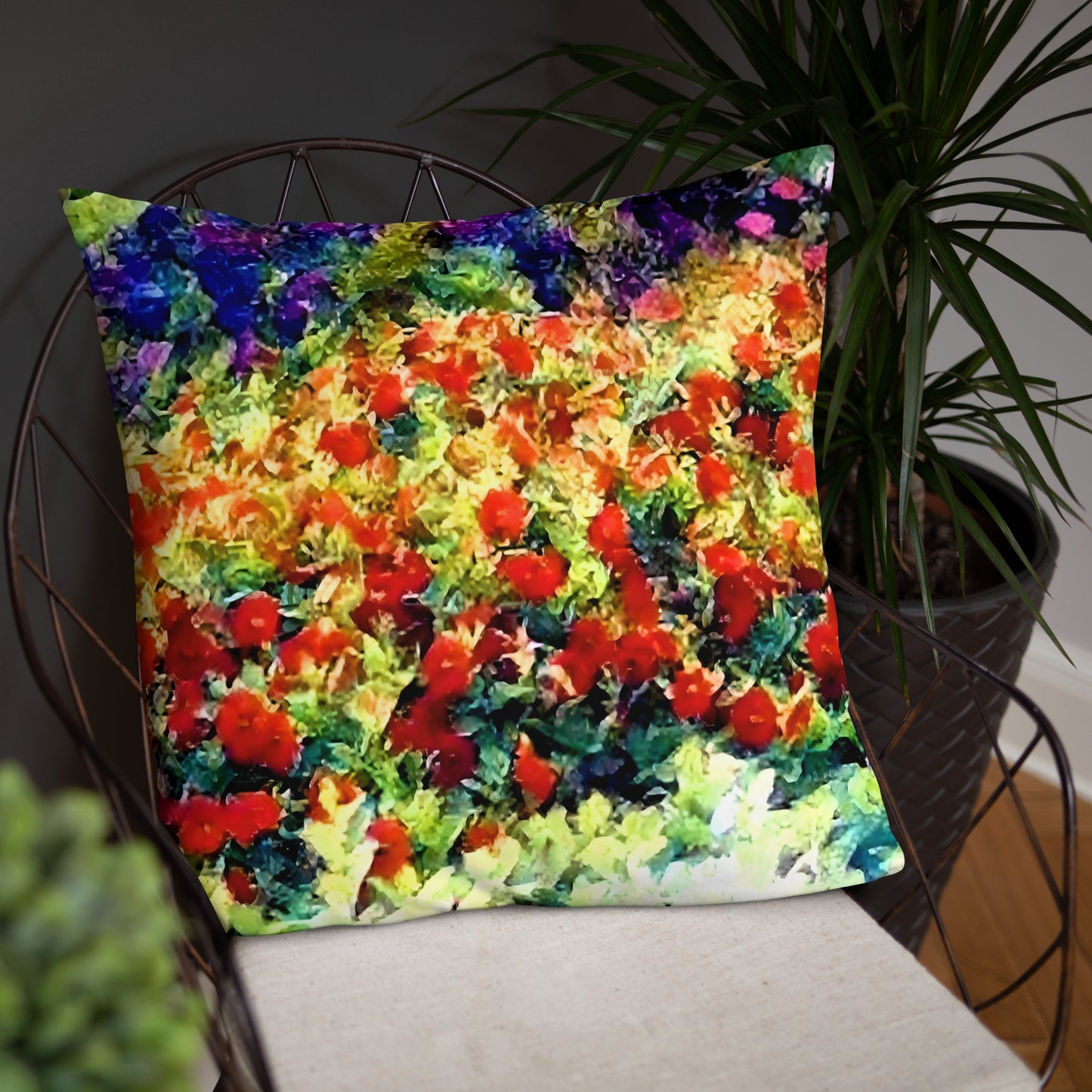 Impressionistic Spring Flowers Accent Pillow