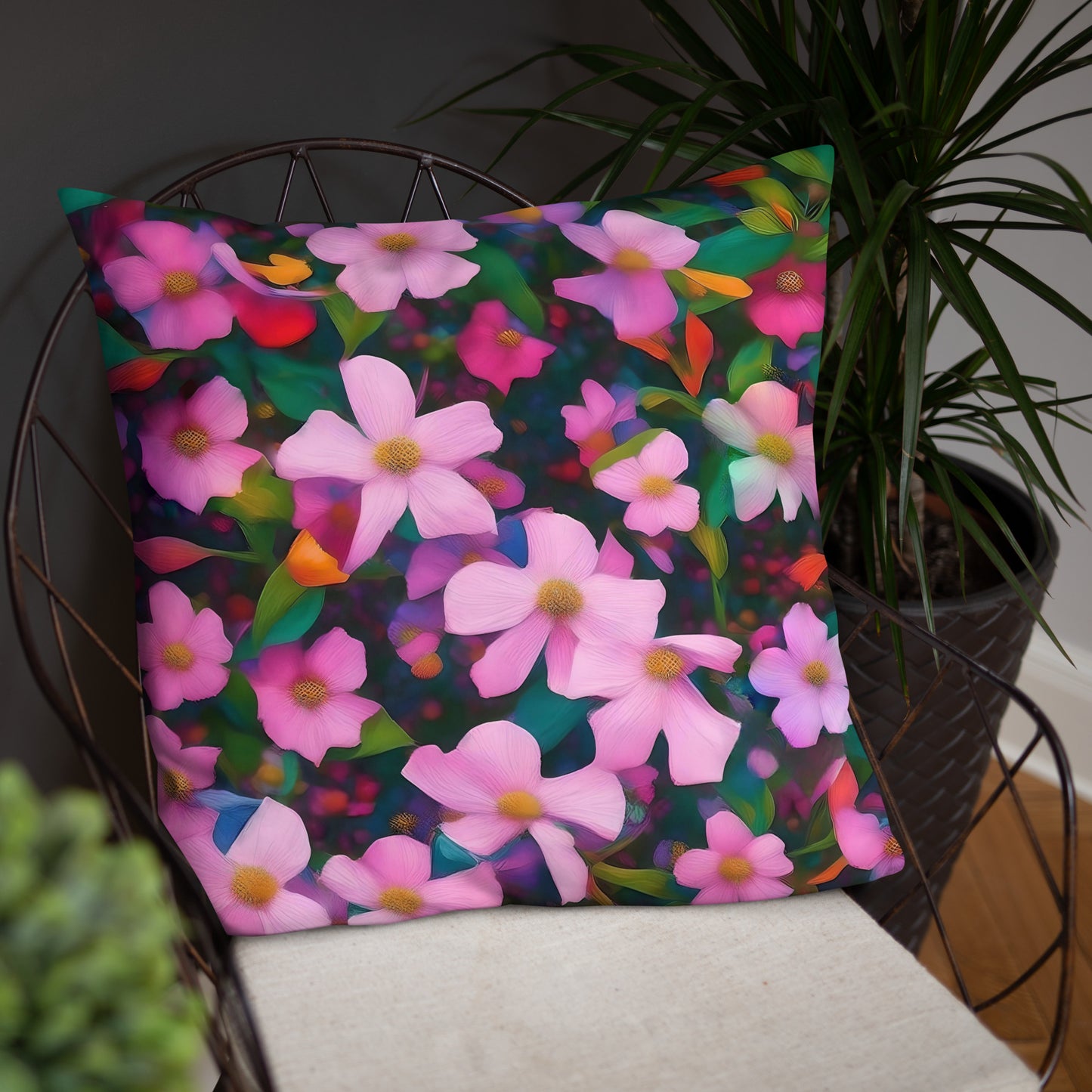 Lovely Pink Floral Accent Pillow