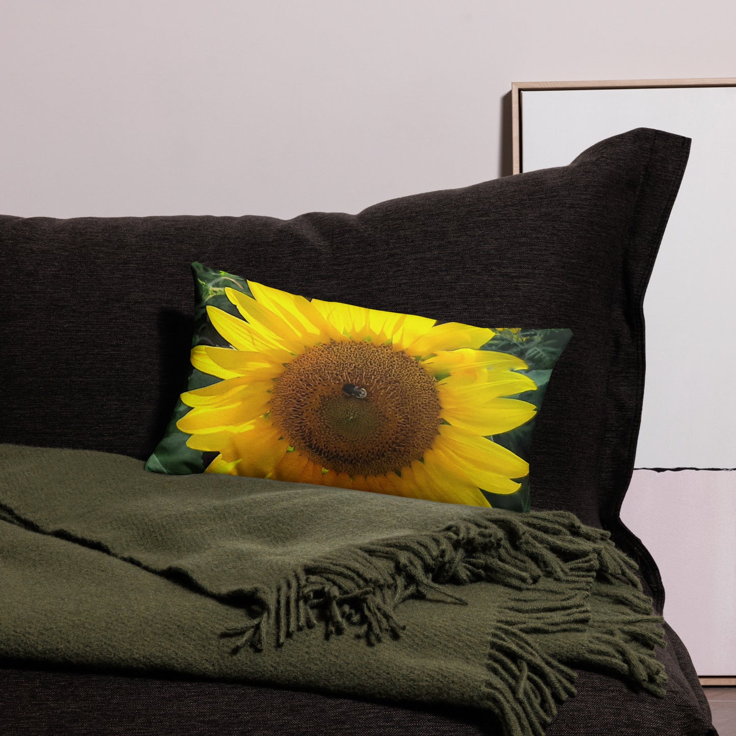 Sunflower and Bee Happy Pillow