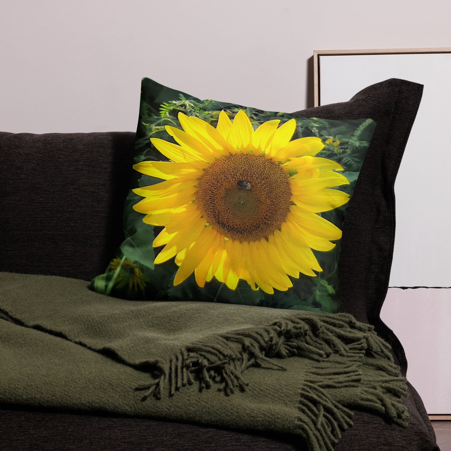 Sunflower and Bee Happy Pillow