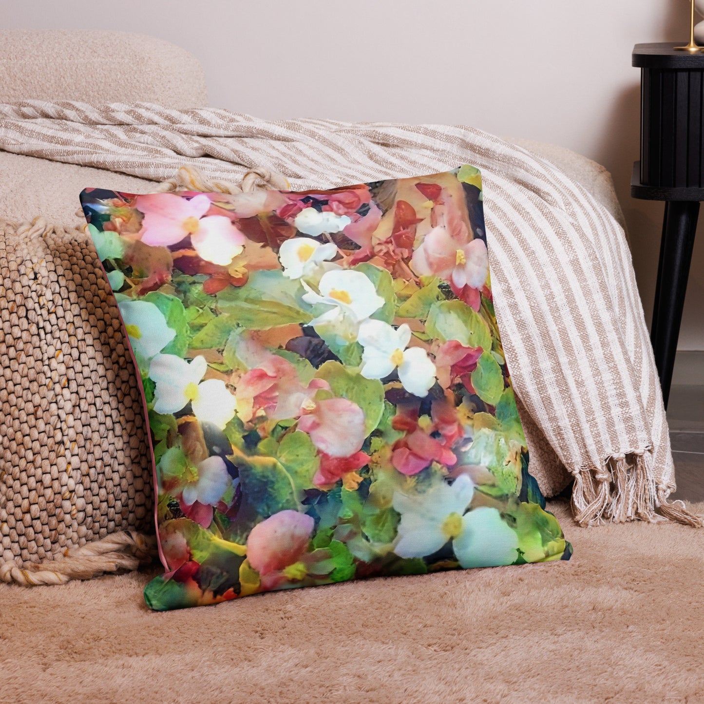 Pink and White Flower Pillow