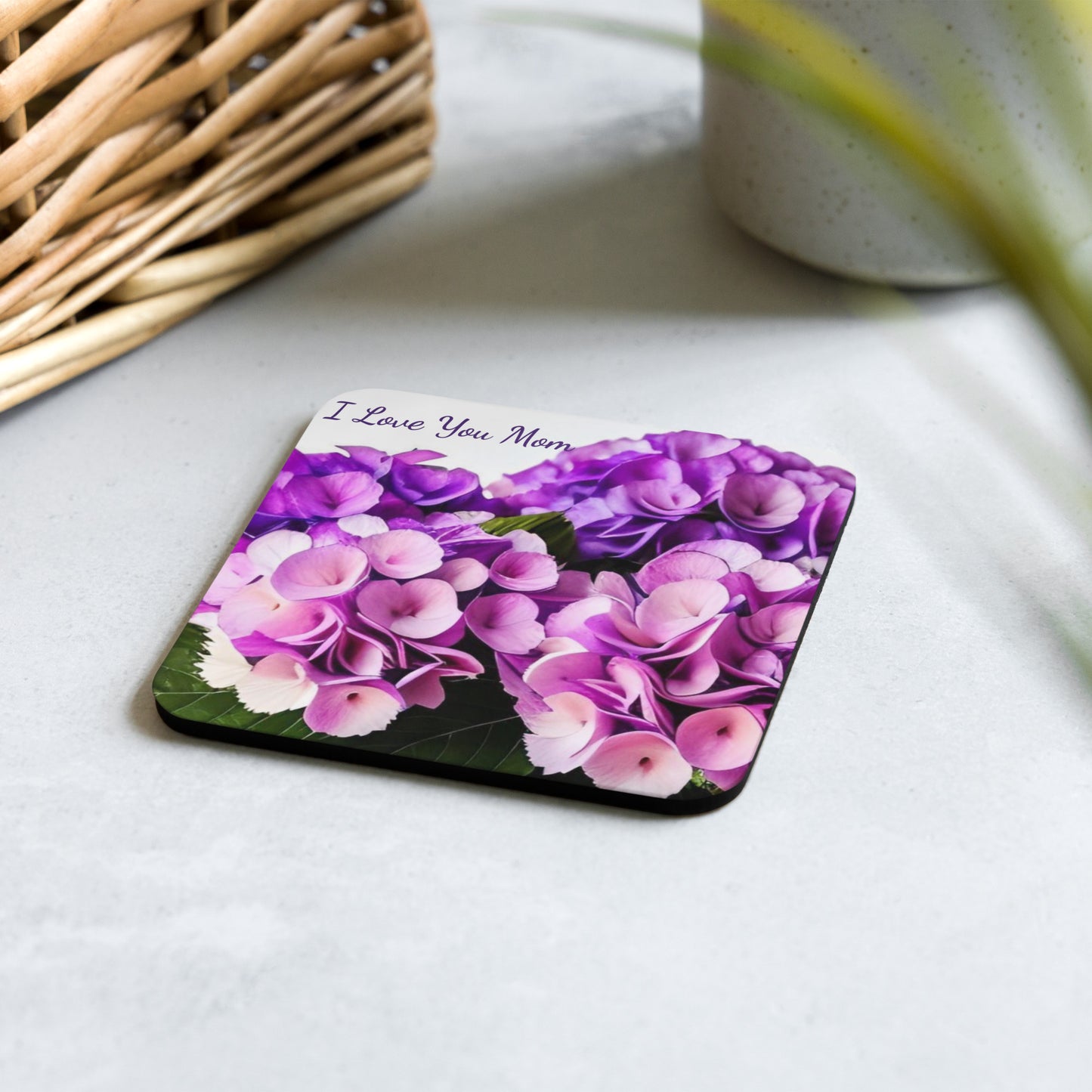 Purple Hydrangea Cork-Back Coaster