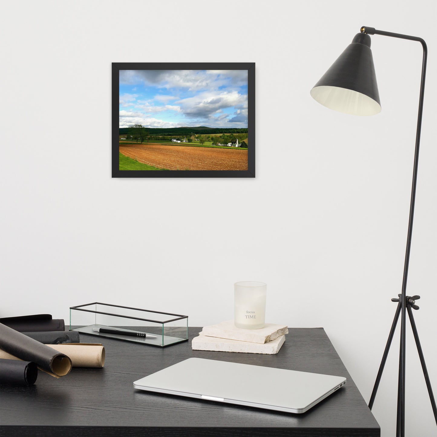 Farm Scene with Plowed Fields Framed Poster