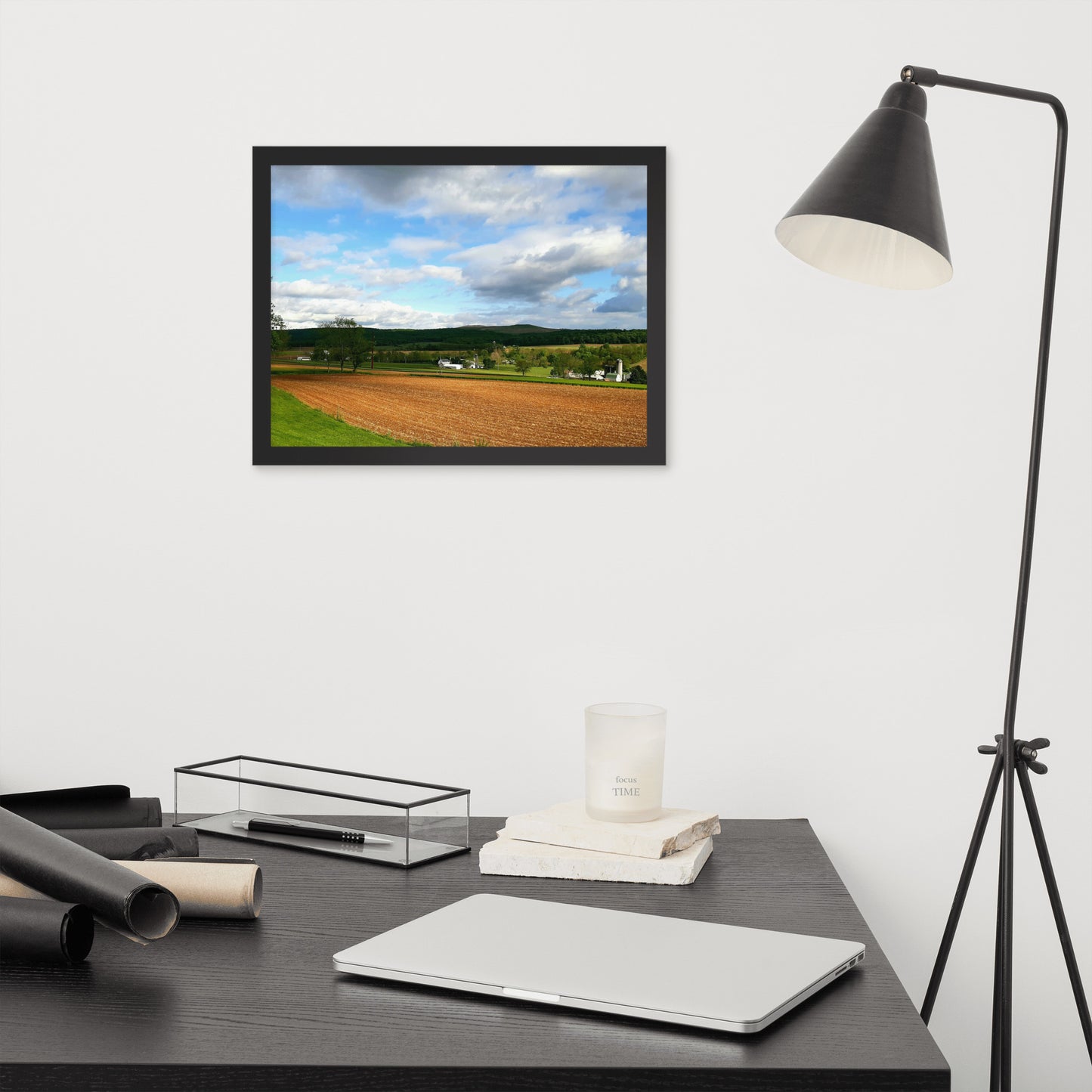 Farm Scene with Plowed Fields Framed Poster