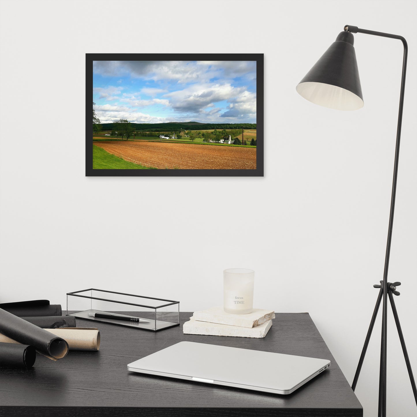 Farm Scene with Plowed Fields Framed Poster