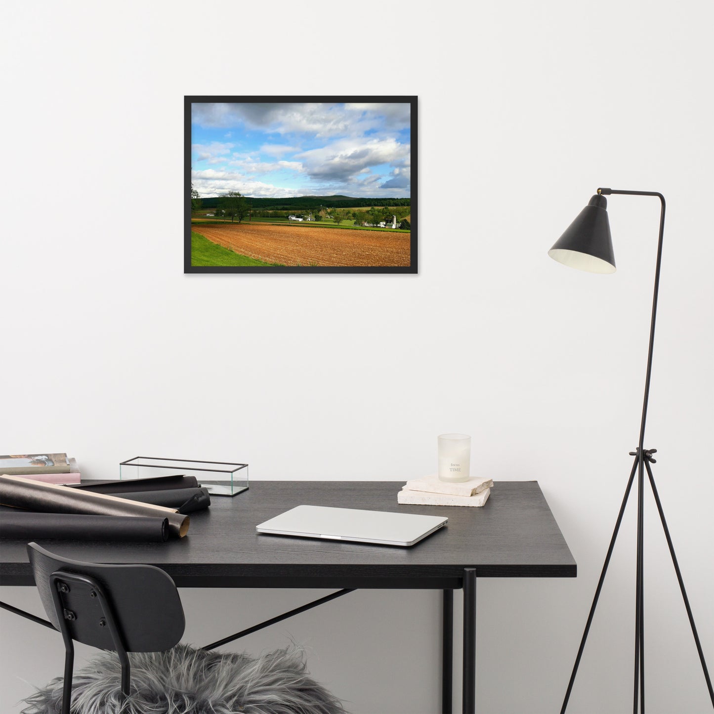 Farm Scene with Plowed Fields Framed Poster