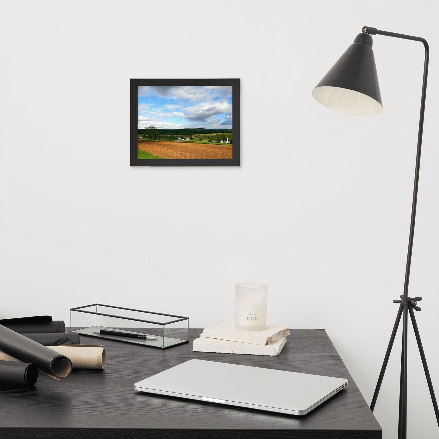 Farm Scene with Plowed Fields Framed Poster