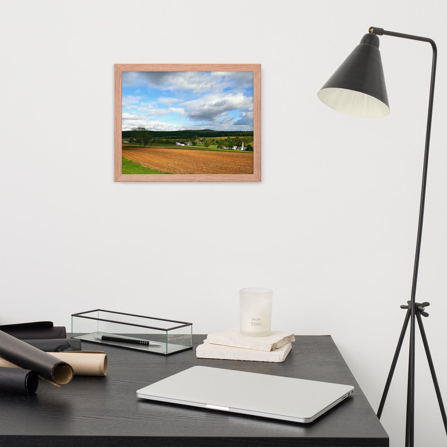 Farm Scene with Plowed Fields Framed Poster