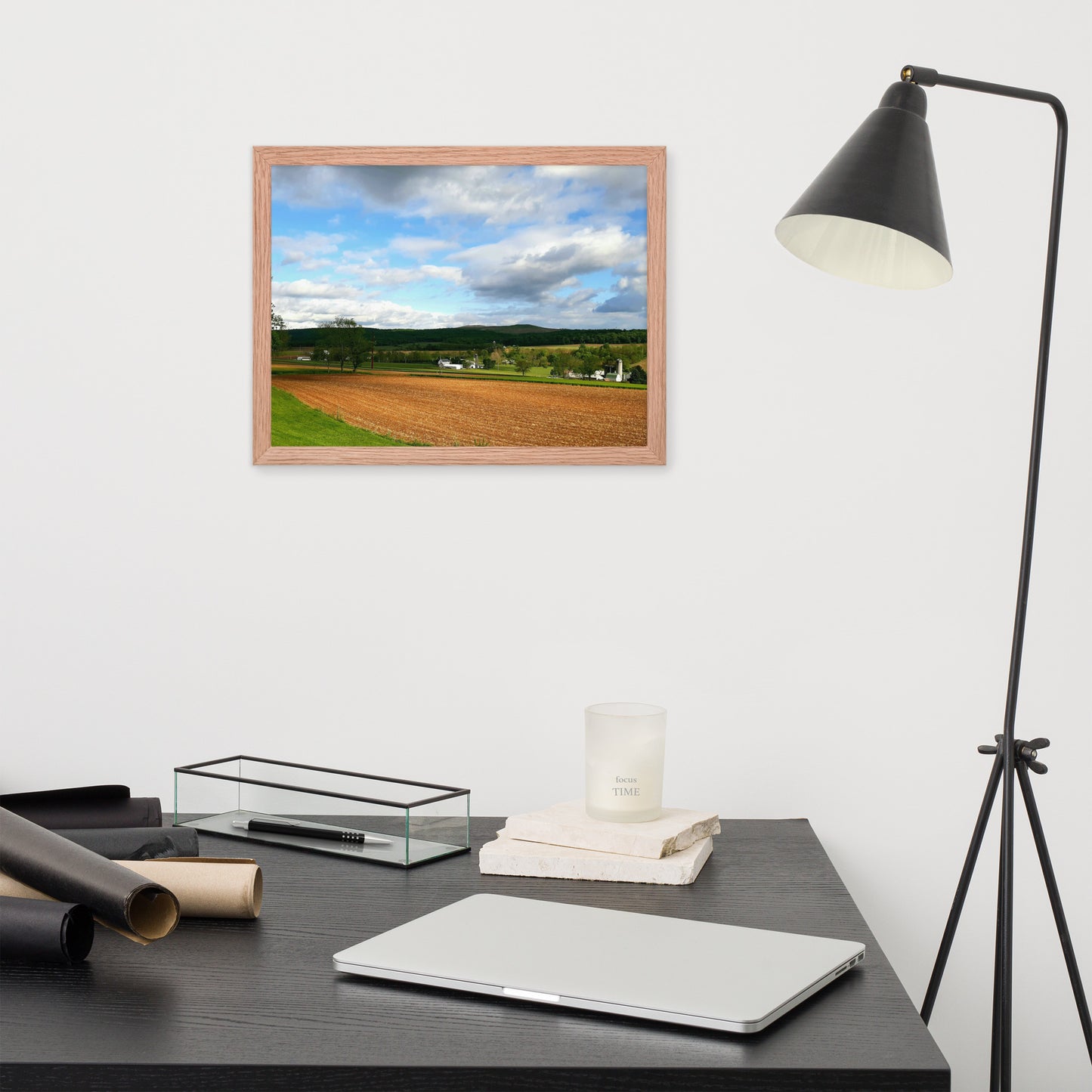 Farm Scene with Plowed Fields Framed Poster