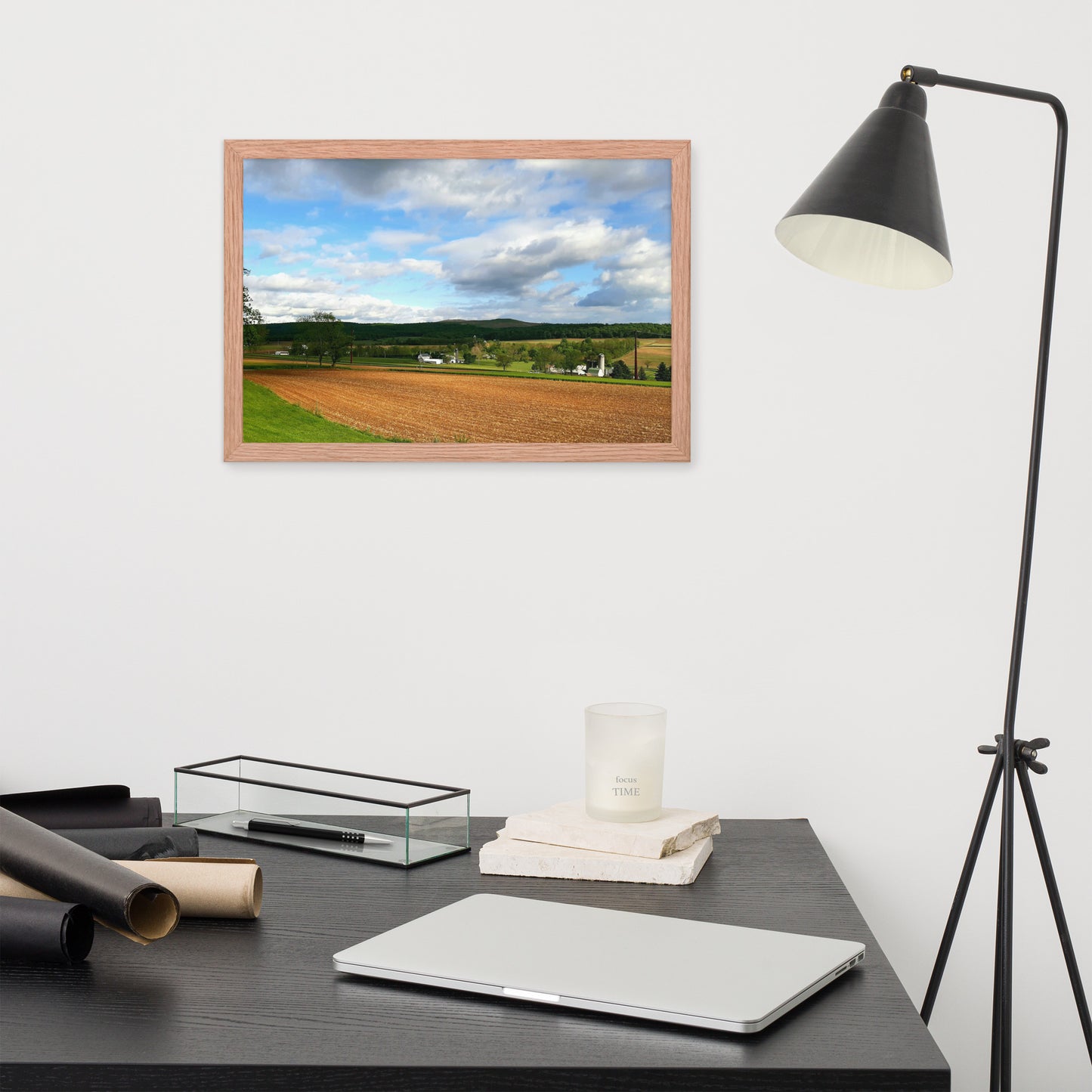 Farm Scene with Plowed Fields Framed Poster