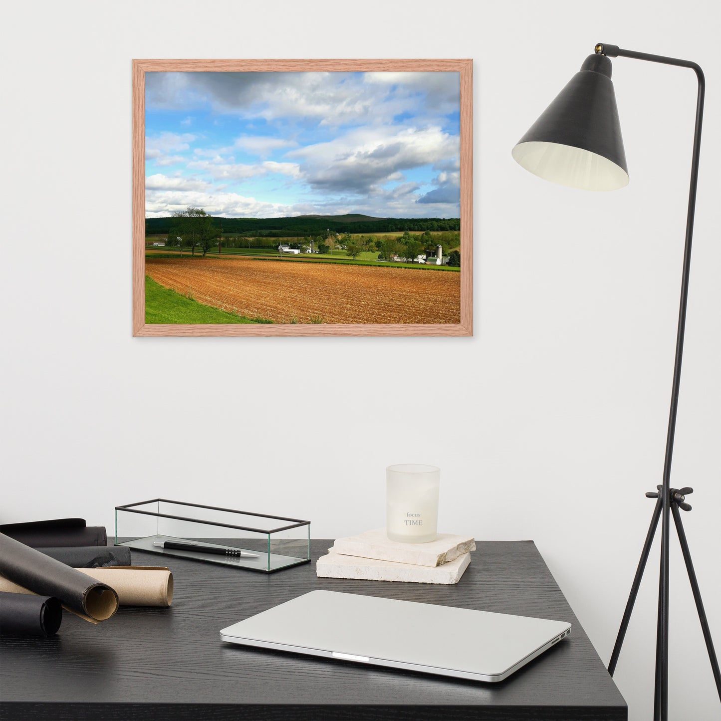 Farm Scene with Plowed Fields Framed Poster