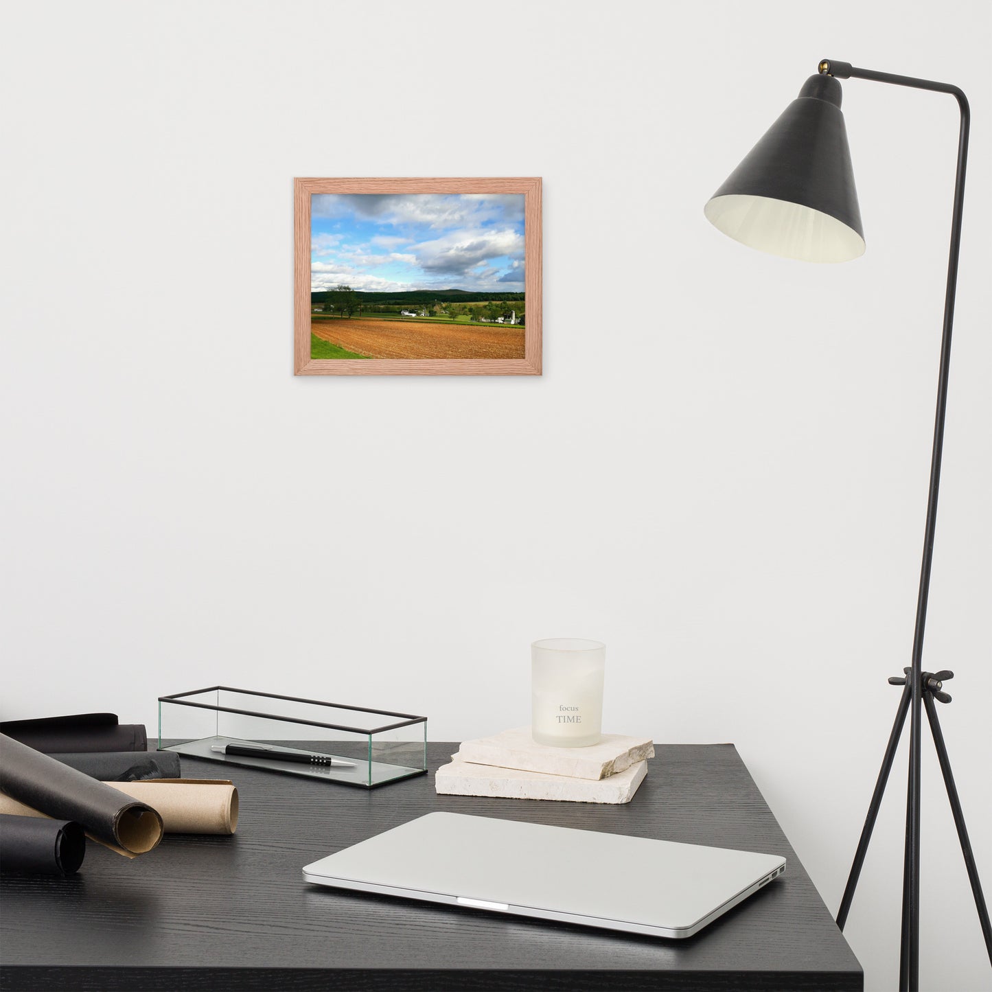 Farm Scene with Plowed Fields Framed Poster