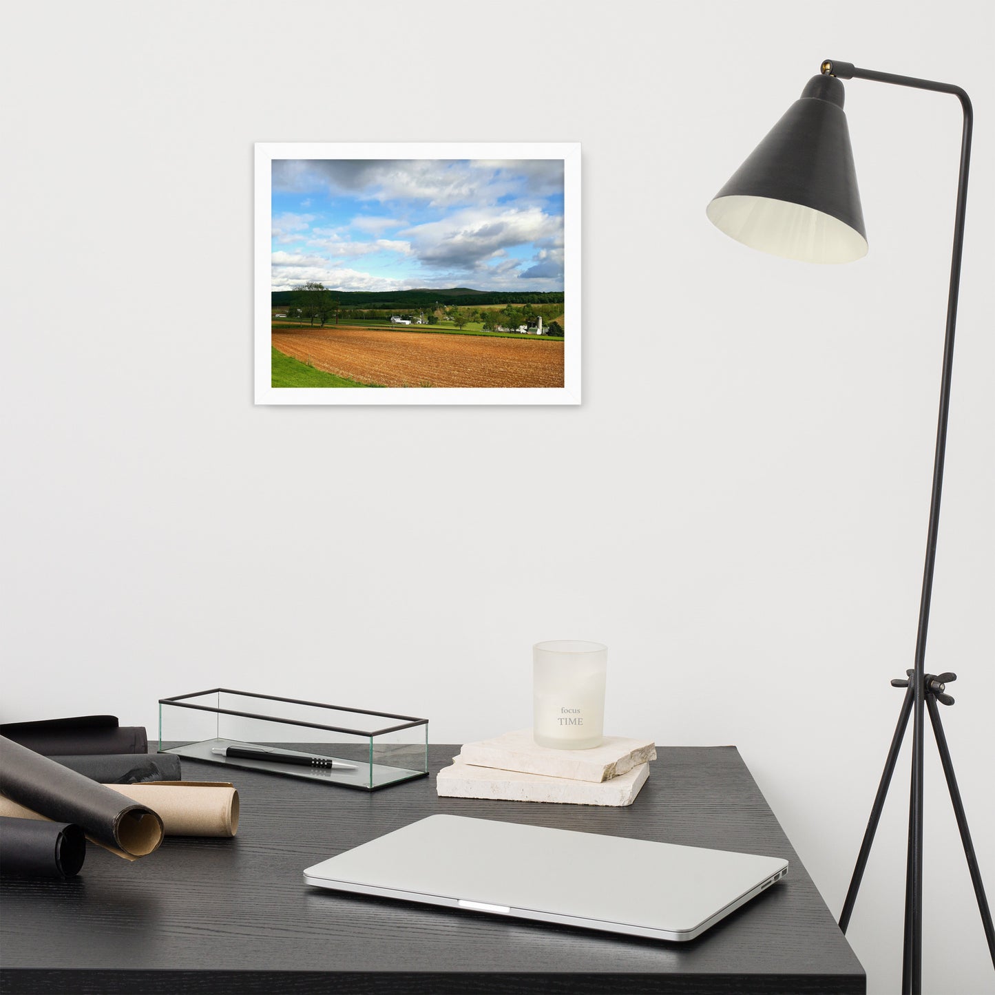 Farm Scene with Plowed Fields Framed Poster