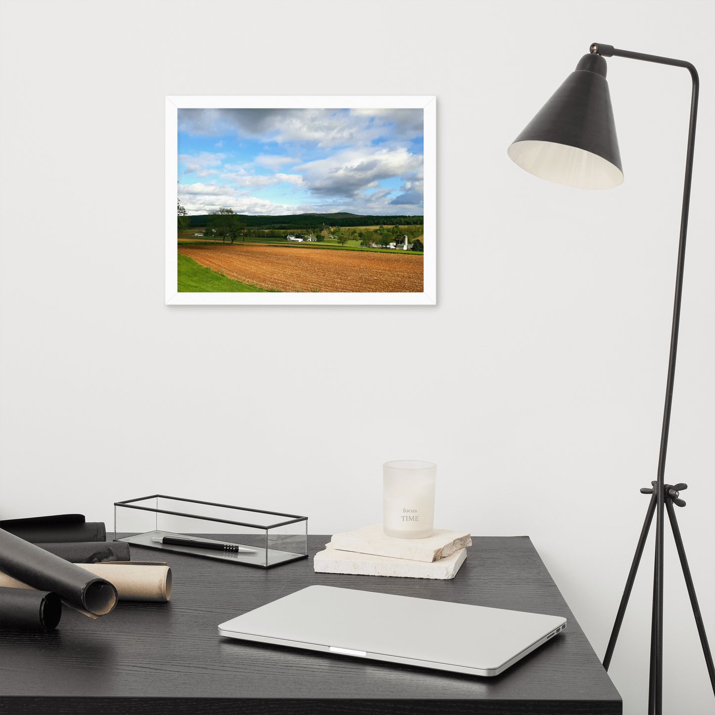 Farm Scene with Plowed Fields Framed Poster