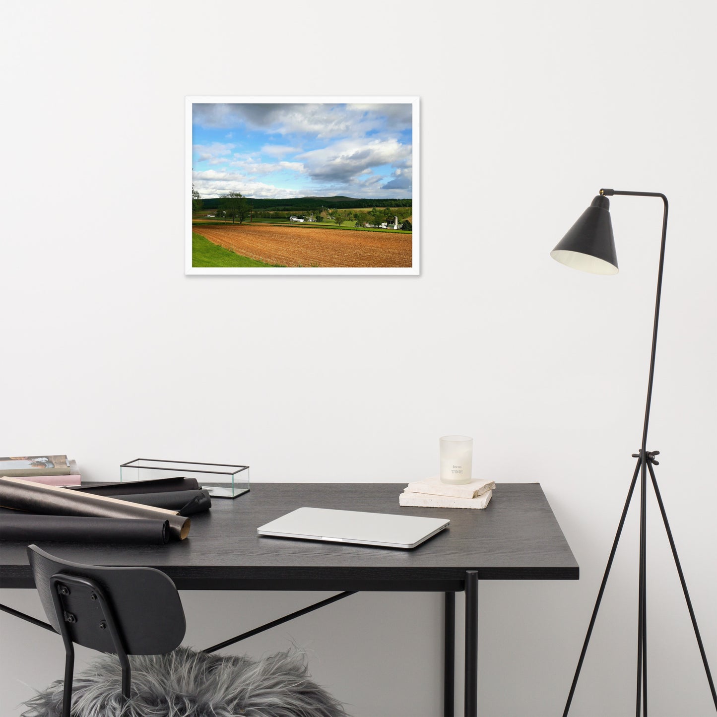 Farm Scene with Plowed Fields Framed Poster