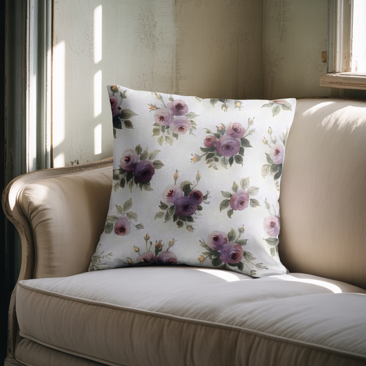 Purple Watercolor Rose Pillow-FREE SHIPPING