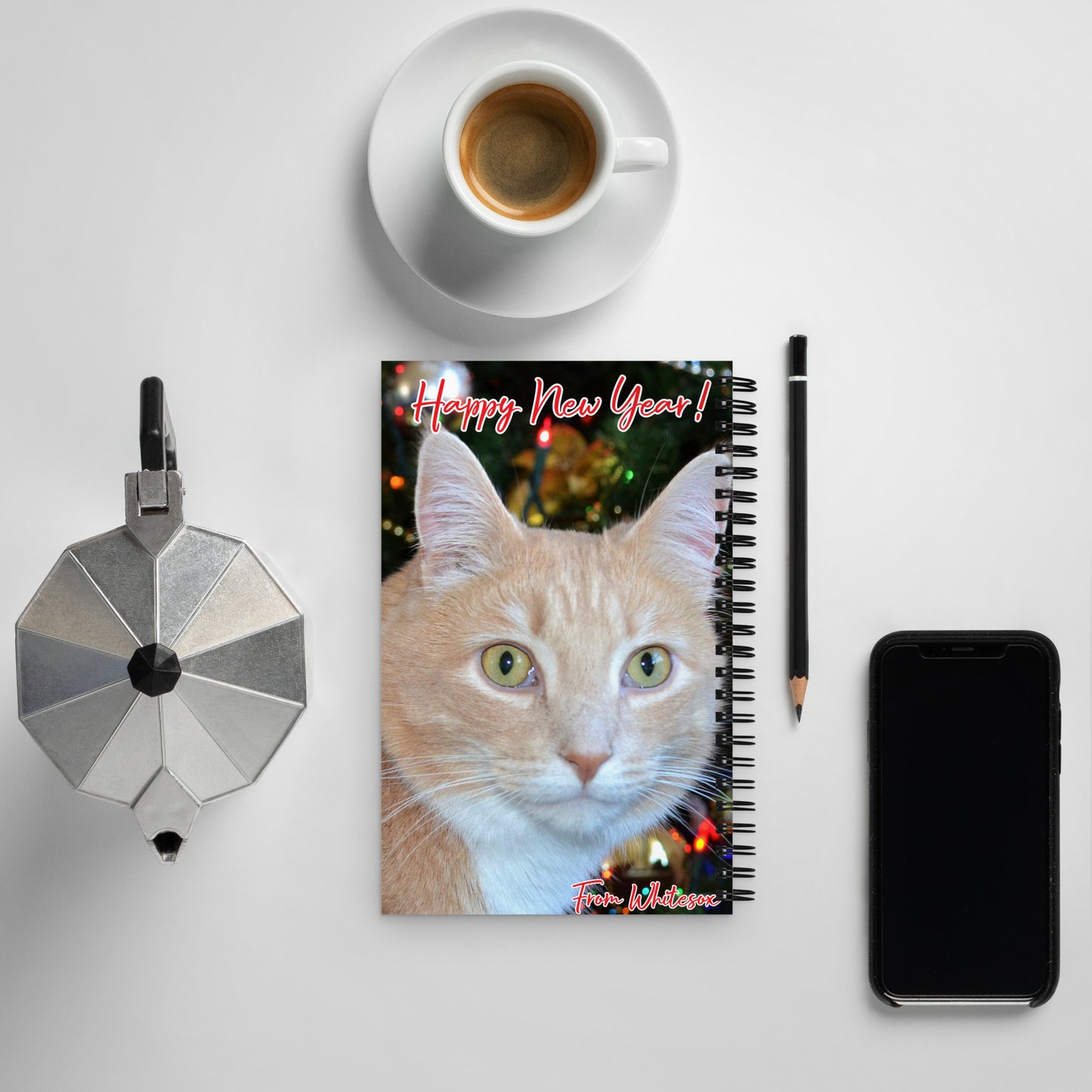 Merry Christmas and Happy New Year Kitty Cat Notebook