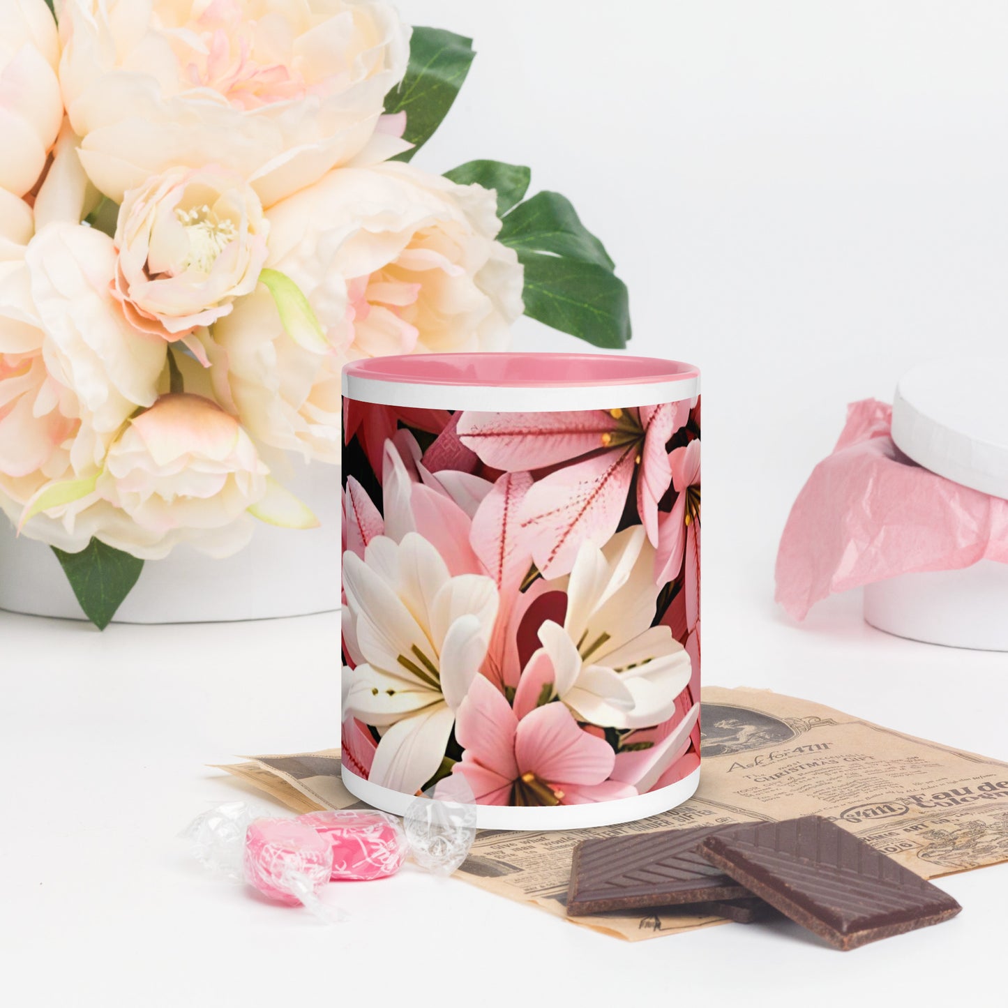 Pink Spring Flower Mug with Color Inside