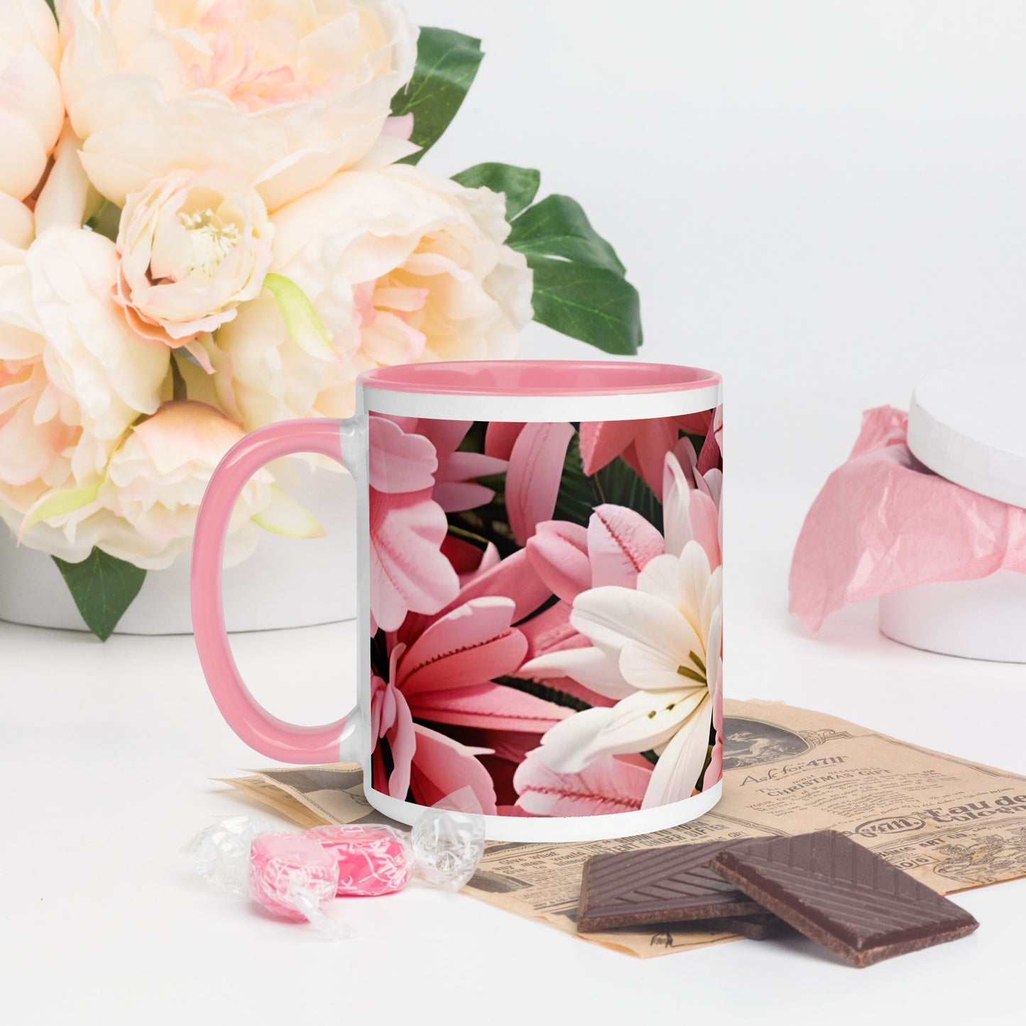 Pink Spring Flower Mug with Color Inside