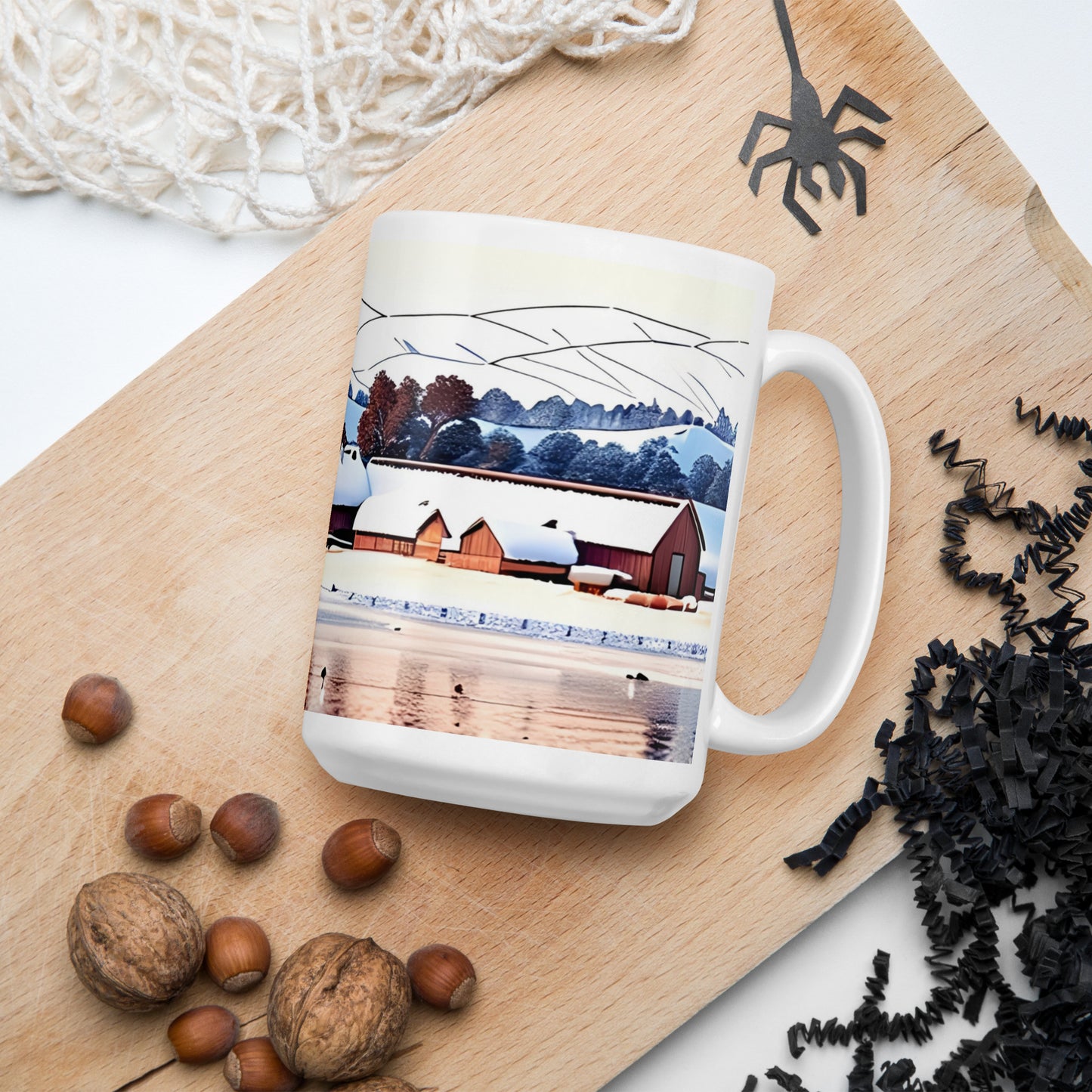 Snowy Fall Farm Scene Mug